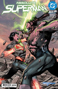 Comic book cover featuring two superheroes in a battle scene with 'Absolute Superman' title.
