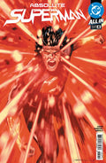 Comic book cover featuring Superman with a red and orange background