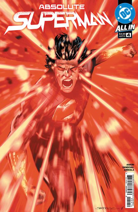 Comic book cover featuring Superman with a red and orange background
