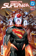 Comic book cover featuring a superhero in a dynamic pose with 'Absolute Superman' title.