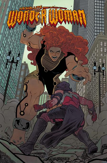 Comic book cover featuring a superheroine with red hair in an urban setting.