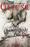 Cover of 'Cul-de-Sac' with a creature and people in a car, featuring the text 'Mike Carey Jonathan Wayshak'.
