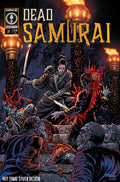Comic book cover titled 'Dead Samurai' with a warrior and zombies on a dark background.