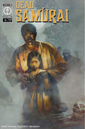 Comic book cover titled 'Dead Samurai' featuring an elderly man holding a child with a somber background.