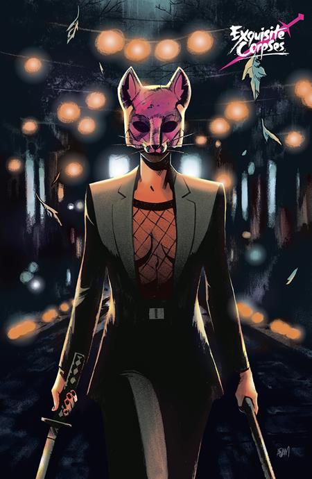 Person wearing a fox mask and suit with a dark, eerie background