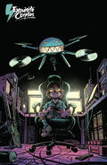 Cartoon character in a room with a drone and 'Exquisite Corpses' logo.