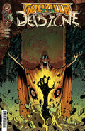 Comic book cover titled 'Godzilla Escape the Dead Zone' with a creature emerging from a glowing portal.