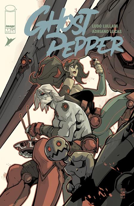 Comic book cover featuring two characters in a dynamic pose with mechanical elements.