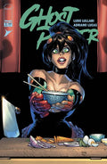 Comic book cover featuring a character eating ramen with 'Ghost' title and artist names.