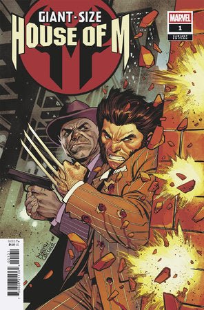 Comic book cover featuring two characters with a fiery background and 'Giant-Size House of M' title.