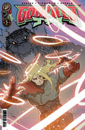 Comic book cover featuring a character with glowing hands and a creature in the background