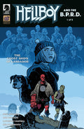 Comic book cover featuring Hellboy and the B.P.R.D. with a blue and black color scheme.