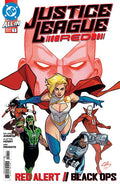 Comic book cover featuring superhero characters with 'Justice League Red' title