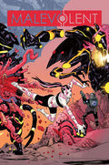 Comic book cover with a superhero in action against a colorful background