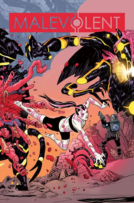 Comic book cover with a superhero in action against a colorful background