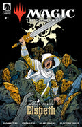 Comic book cover of 'Magic: The Gathering' featuring Elspeth with a sword against a dark background.