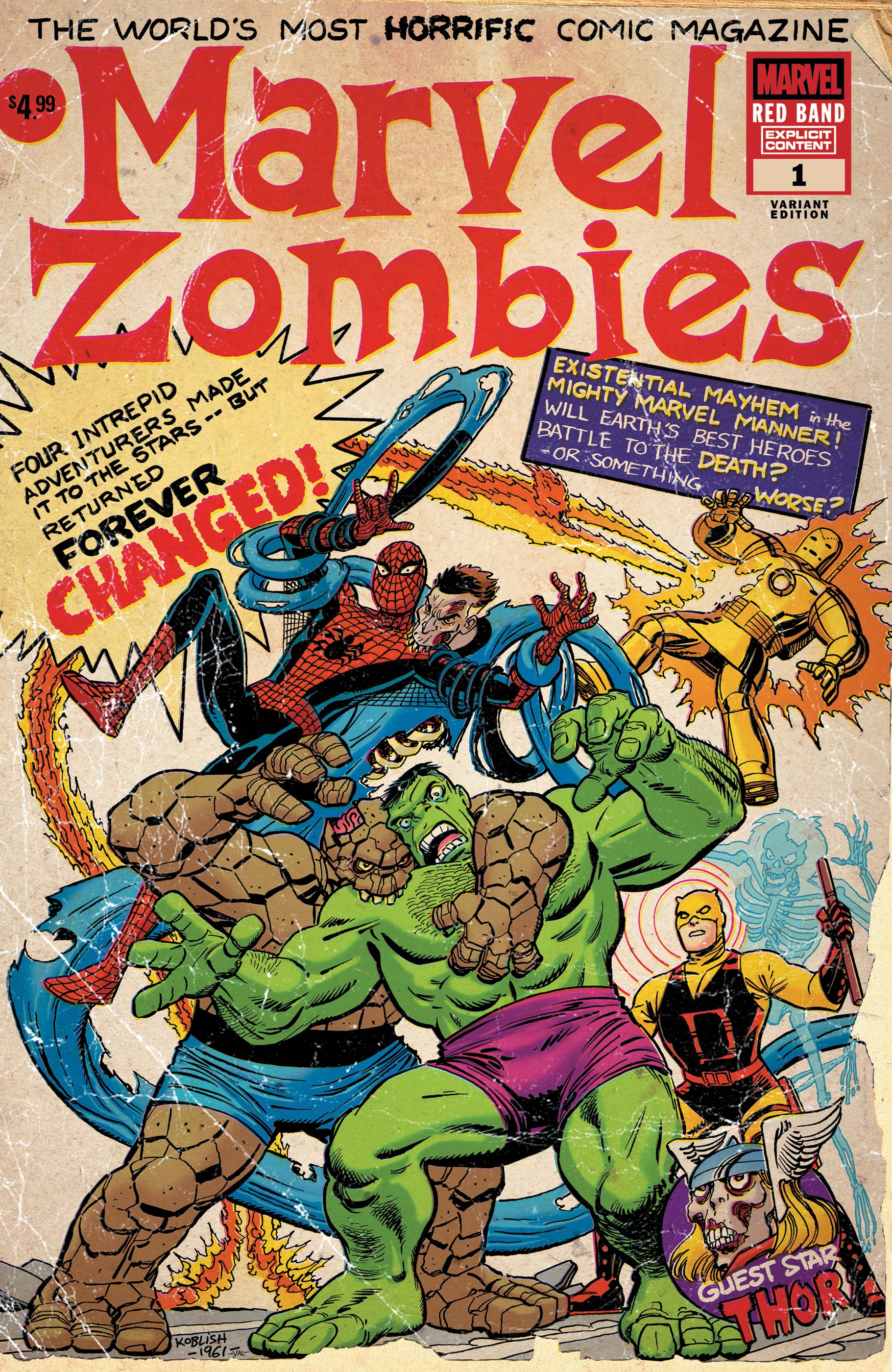 Comic book cover featuring Marvel Zombies with superhero and zombie characters.