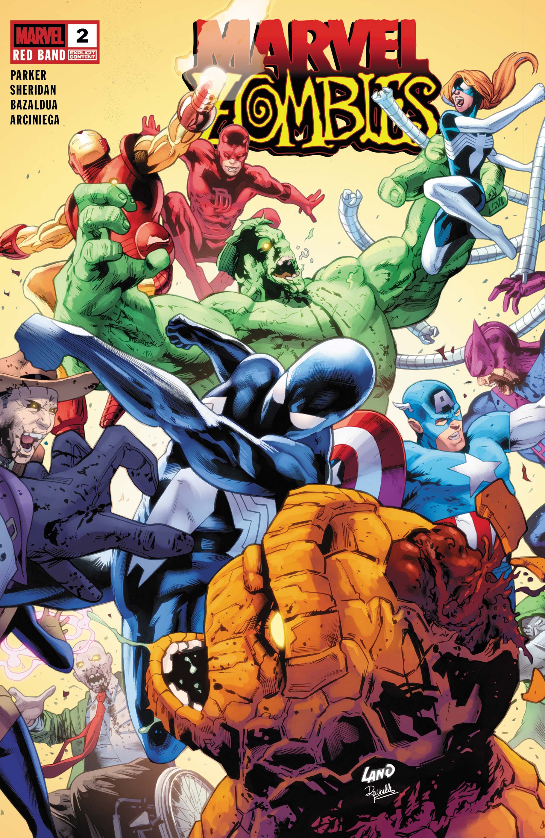 Comic book cover featuring Marvel superheroes and villains in a dynamic pose.