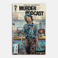 Comic book cover titled 'Murder Podcast' with a character in a diner setting.