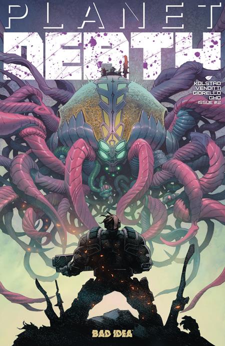 Comic book cover of 'Planet Death' with a creature and a person in armor.