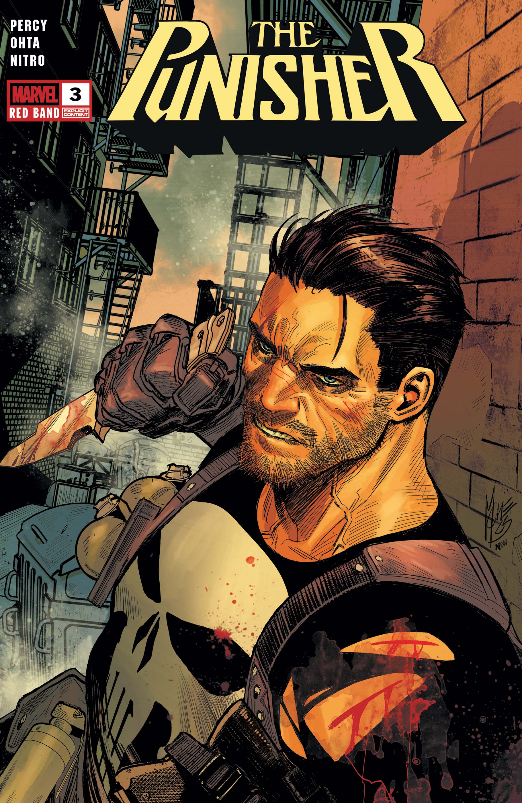 Comic book cover of 'The Punisher' with a character holding a gun in an urban setting.