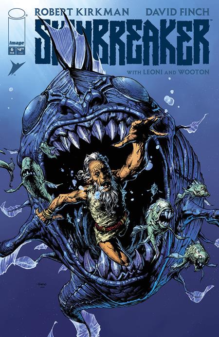 Comic book cover of 'Skinbreaker' featuring a large creature and a person inside its mouth on a blue background.