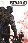 Comic book cover featuring a muscular figure with an axe, titled 'Spawn: The Dark Ages'.