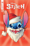 Comic book cover featuring a character resembling Stitch from Disney with a Santa hat on a red background.