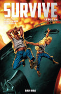 Comic book cover titled 'Survive' with two characters on a boat against a fiery background.