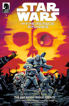 Comic book cover of 'Star Wars Hyperspace Stories' featuring robots and a skull-like design.