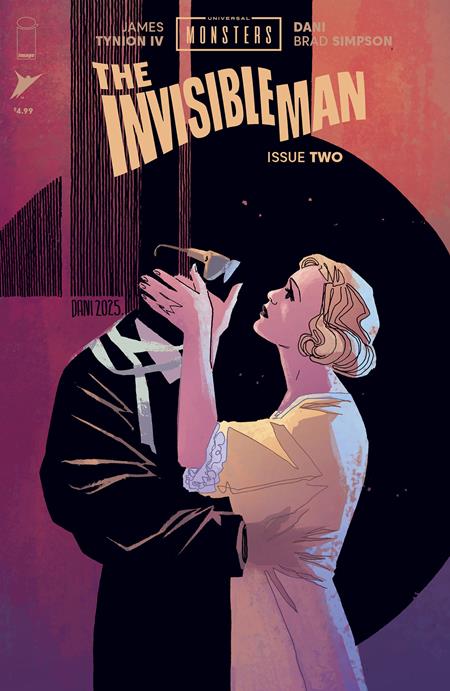 Comic book cover of 'The Invisible Man' with a man and woman in a dramatic pose against a dark background.