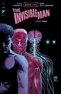 Comic book cover of 'The Invisible Man' with anatomical illustrations and title text.